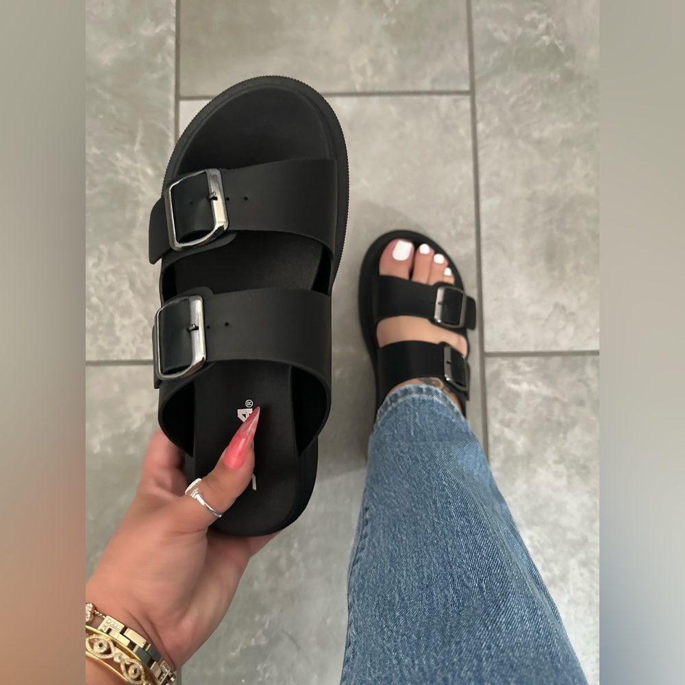 Soda Double Buckle Black Platforms